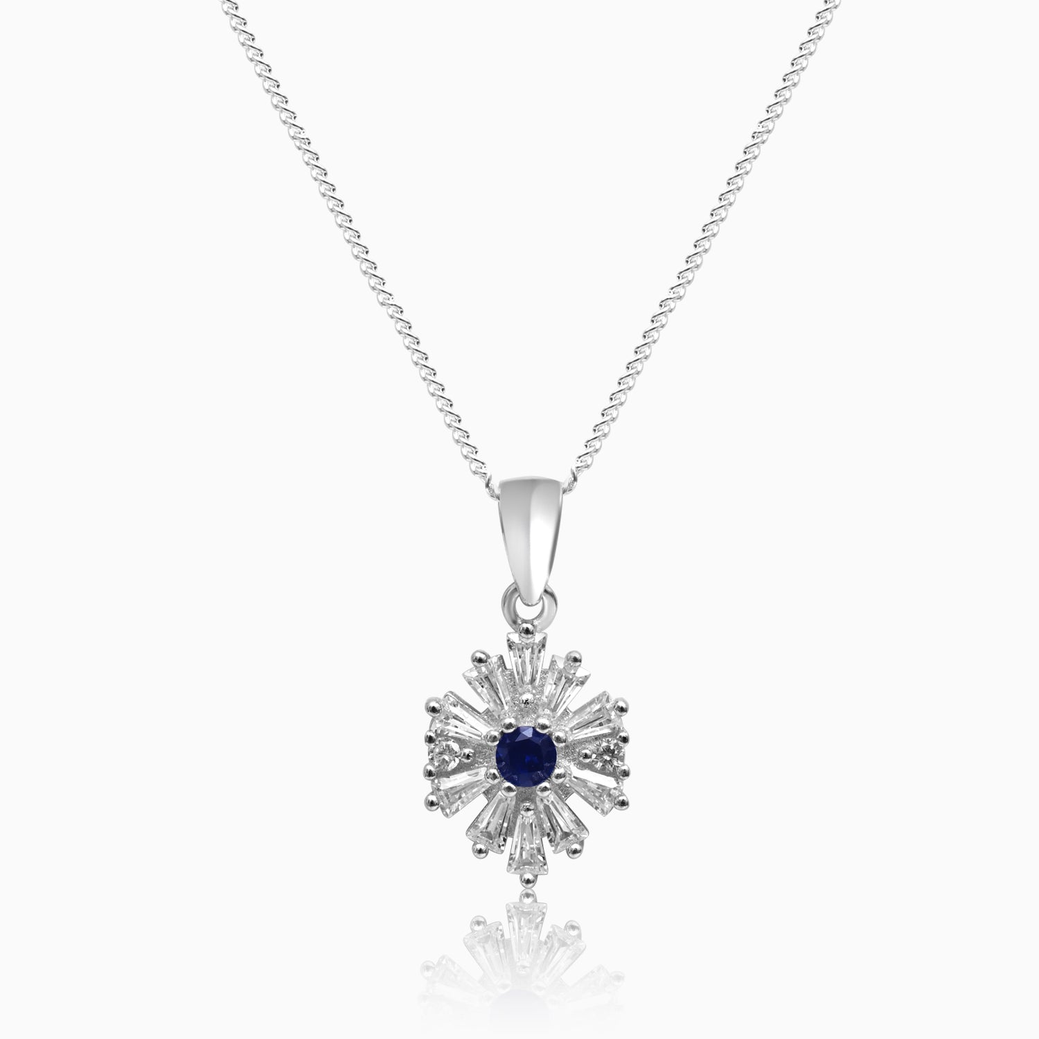 Silver Shimmer Sapphire Blue Daisy Flower Pendant
