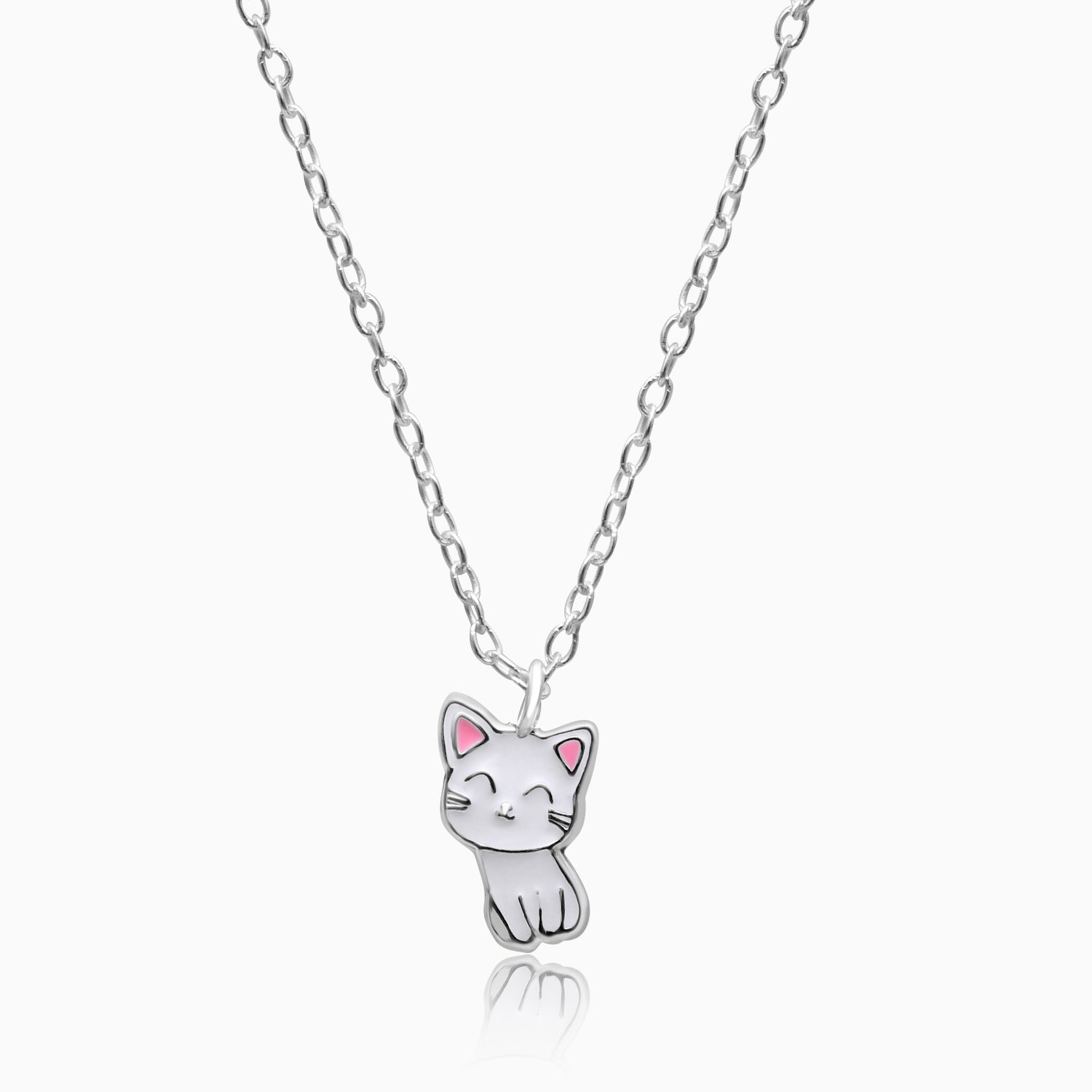 Silver Kids Cute Cat Necklace