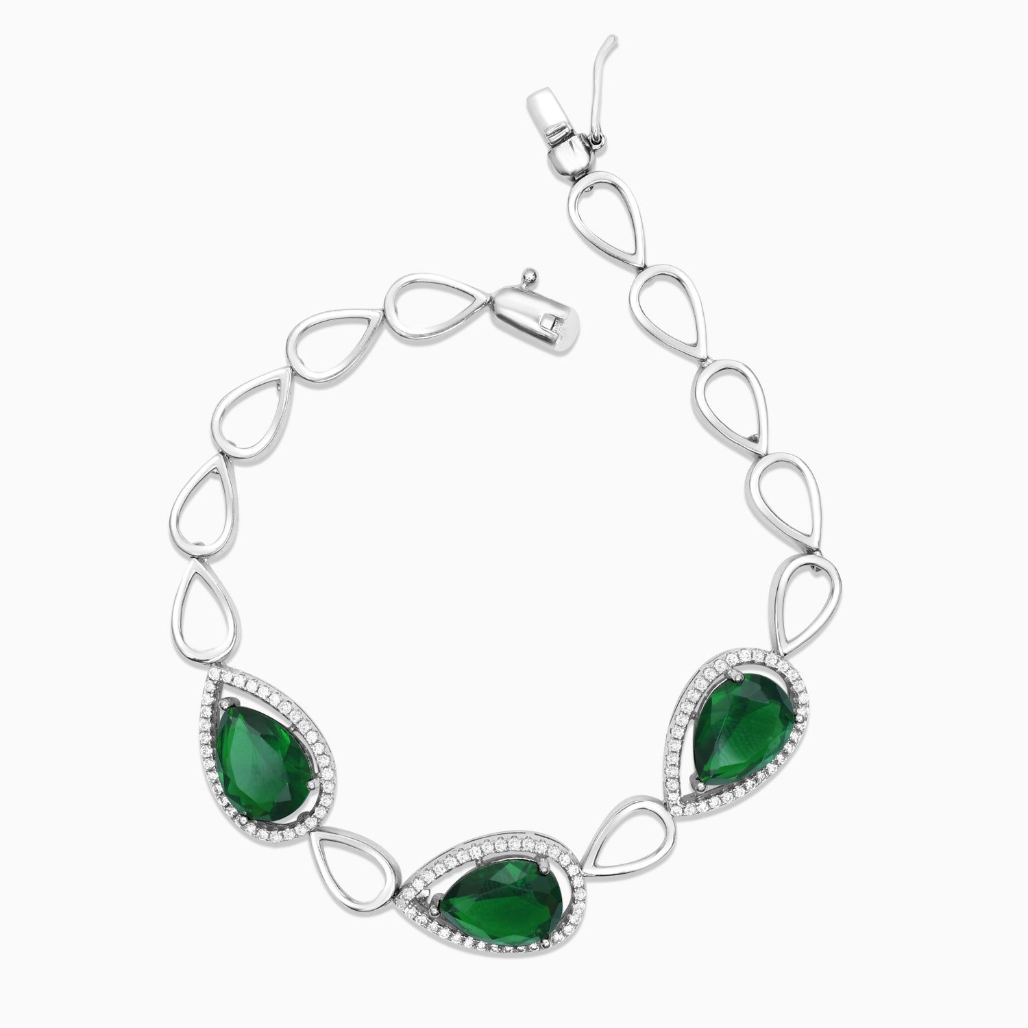 Silver Drop Green Emerald Bracelet