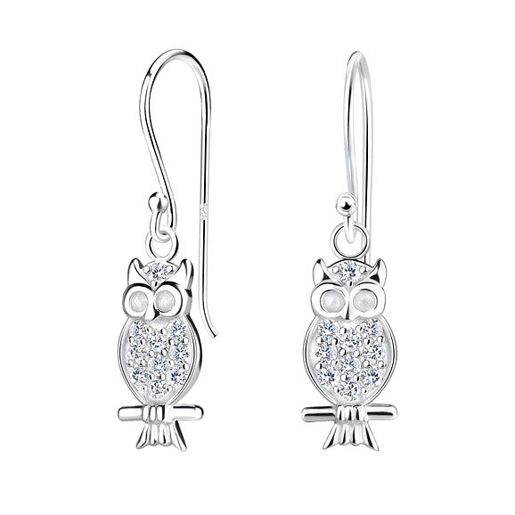 Silver Owl Hook Earrings