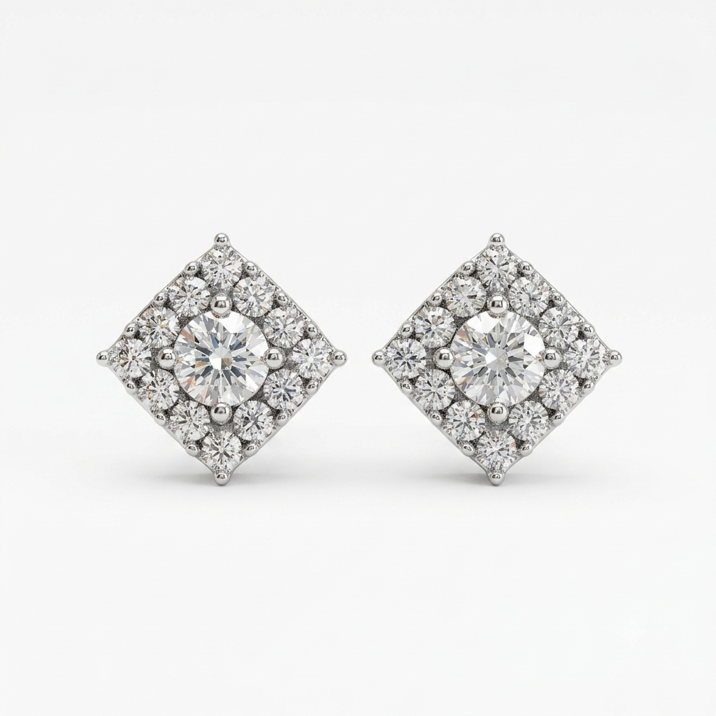 Silver Sparkling Intricate Squares Earrings