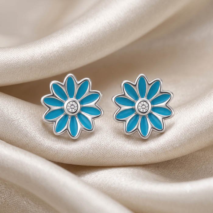 SIlver Sparkling Morning Flower Earrings