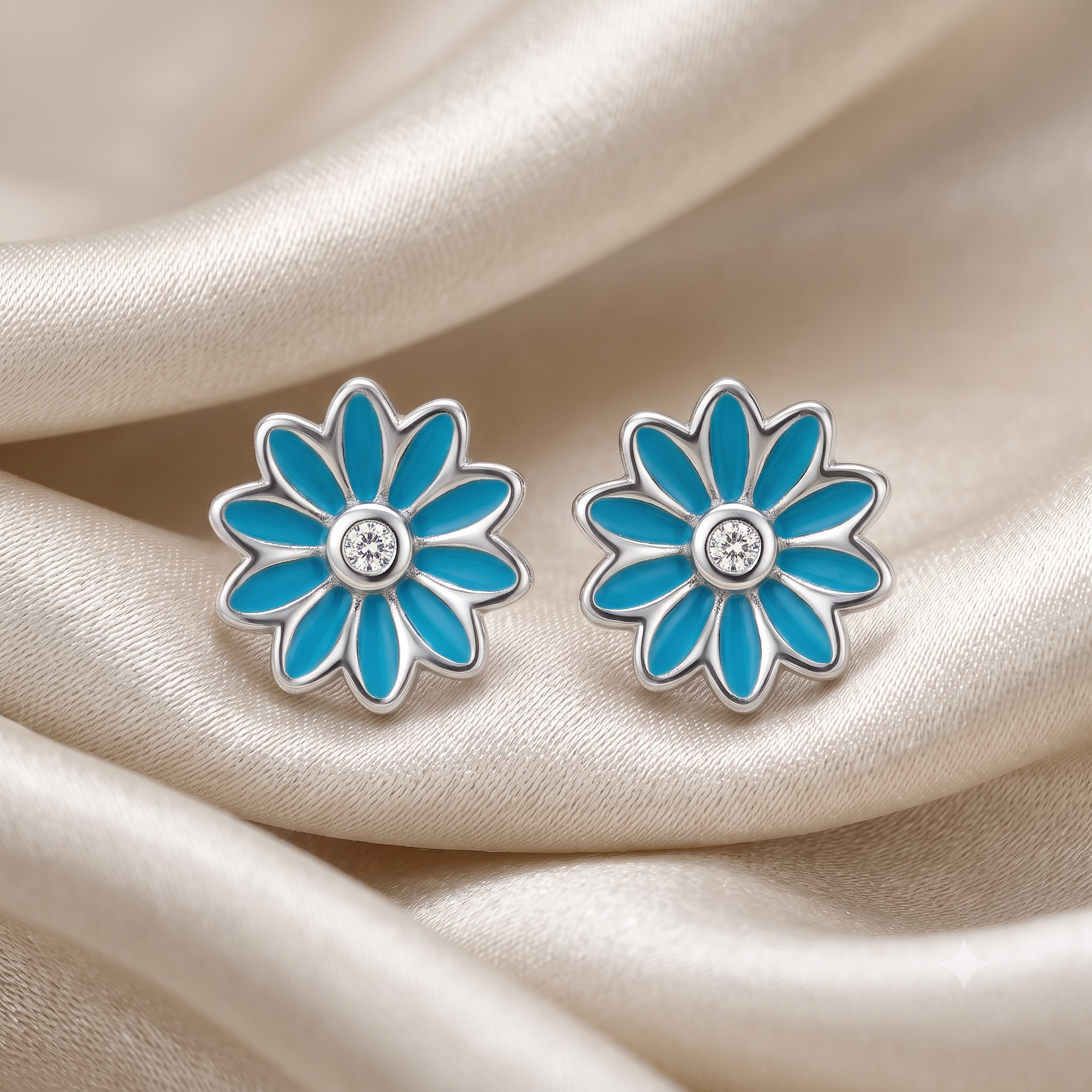 SIlver Sparkling Morning Flower Earrings