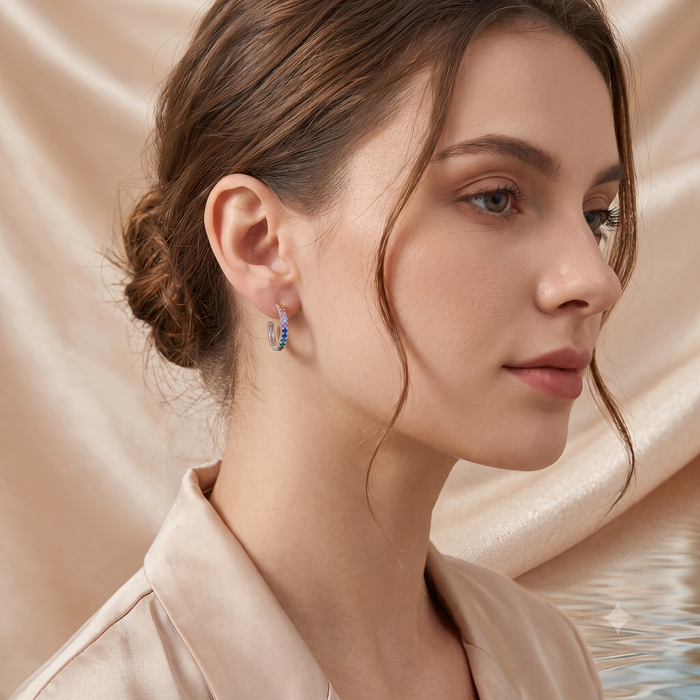 Silver Rainbow Half Hoop Earrings
