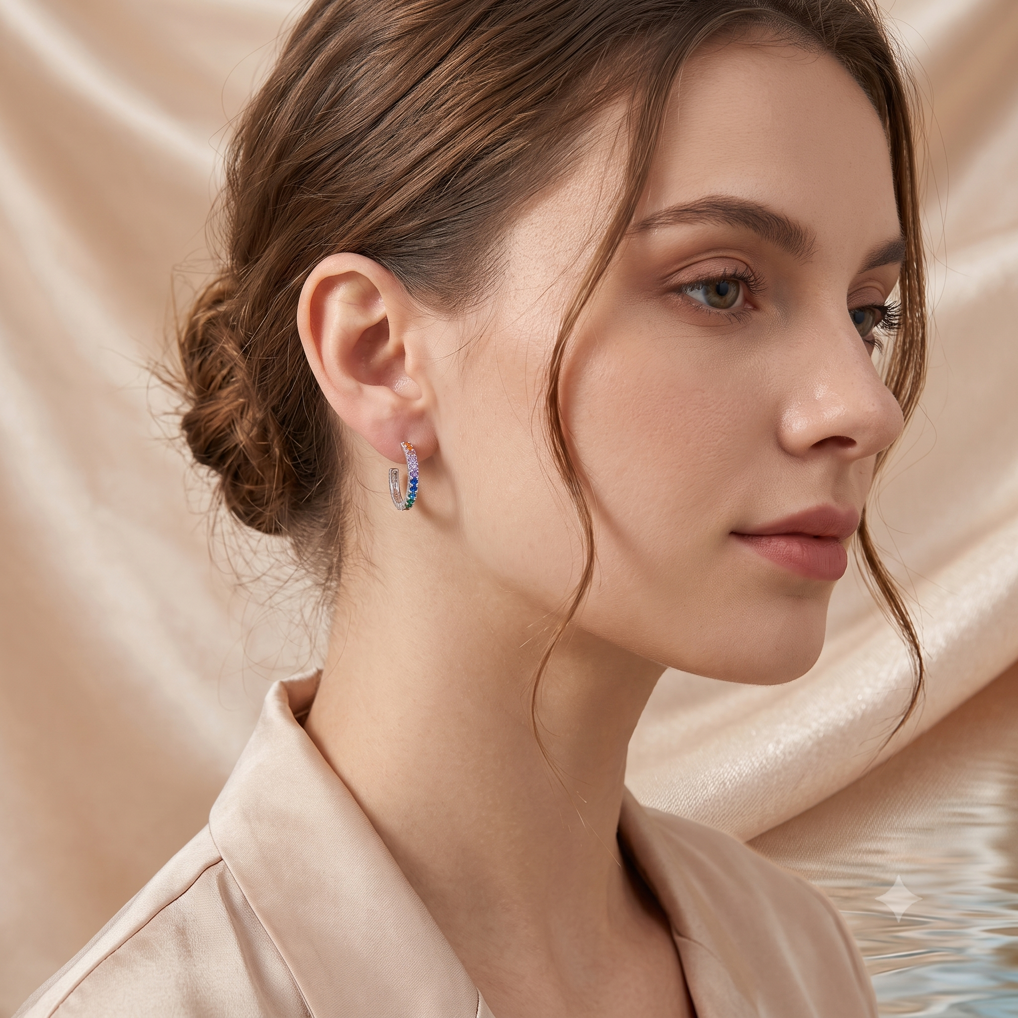 Silver Rainbow Half Hoop Earrings
