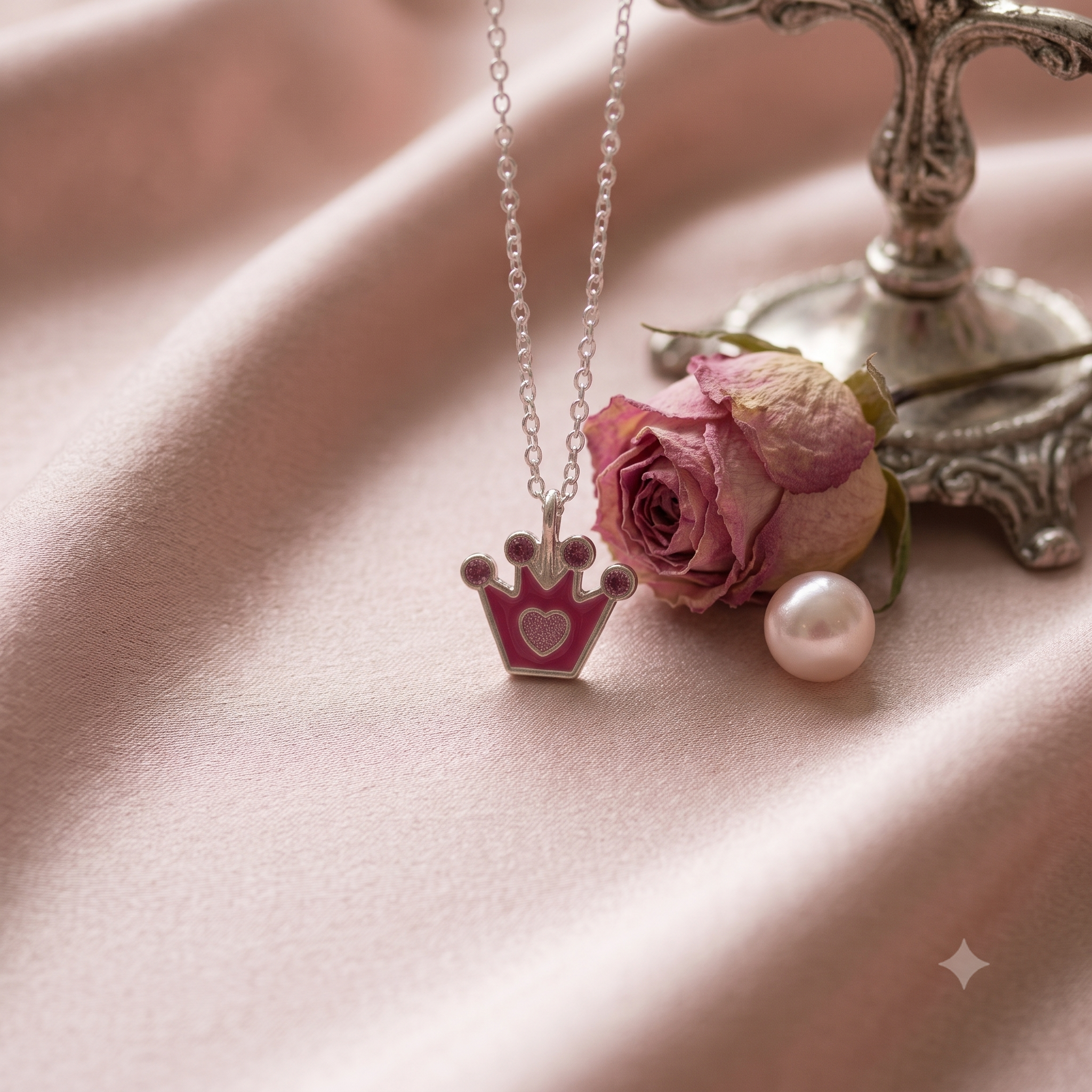 Silver Princess Crown Necklace