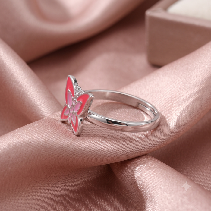Silver Pink Butterfly Ring