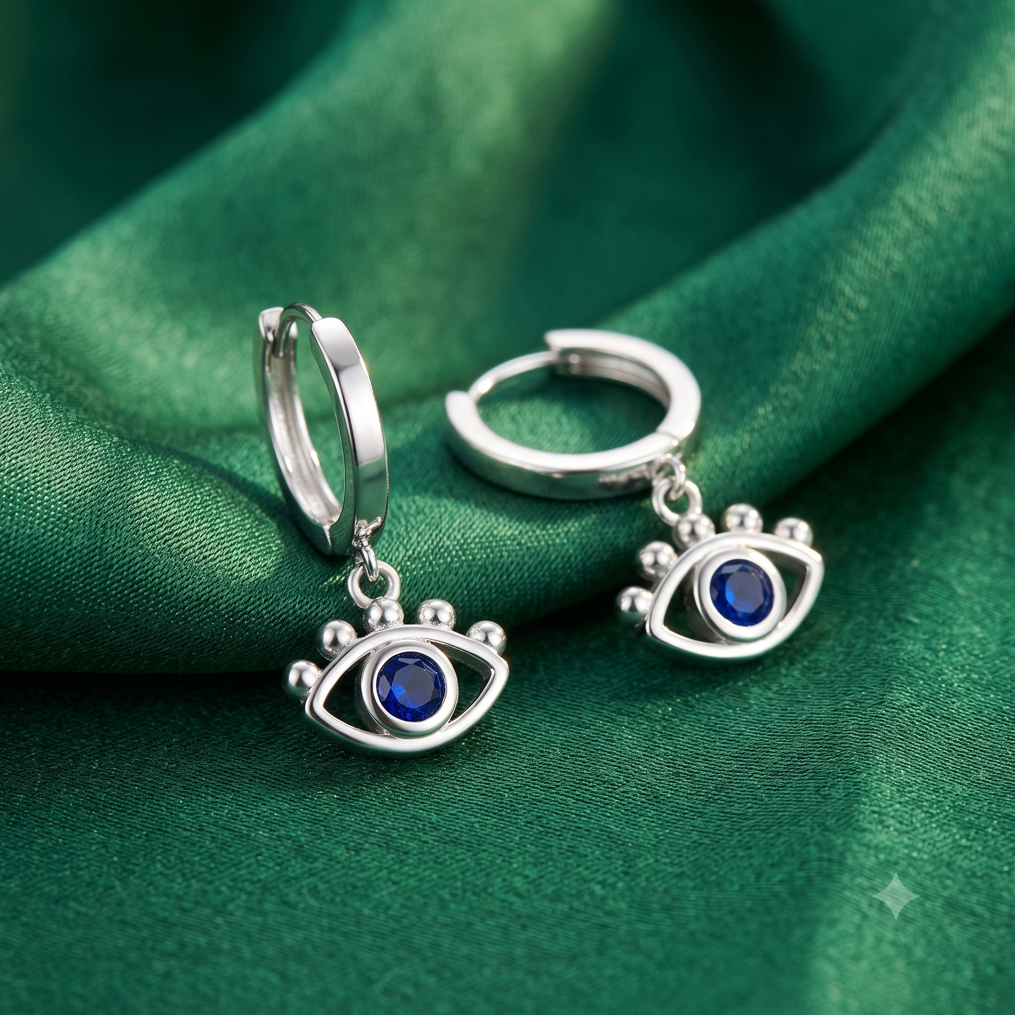 Silver Dangling Evil Eye Charm Hoop Earrings