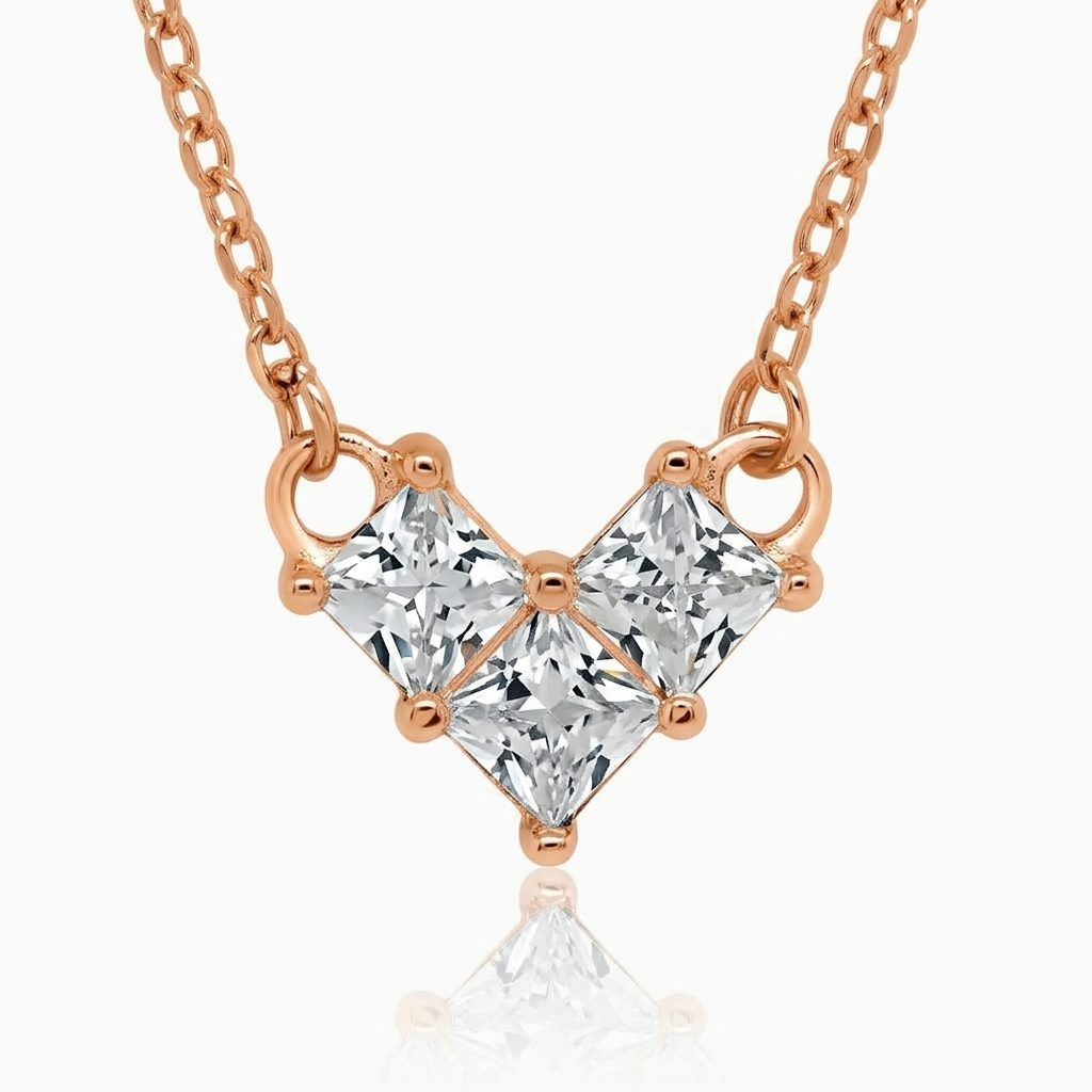 Silver Rose Gold Three Squares V Necklace