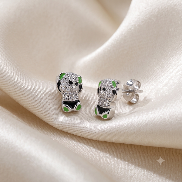 Silver Sparkling Baby Teddy Earrings