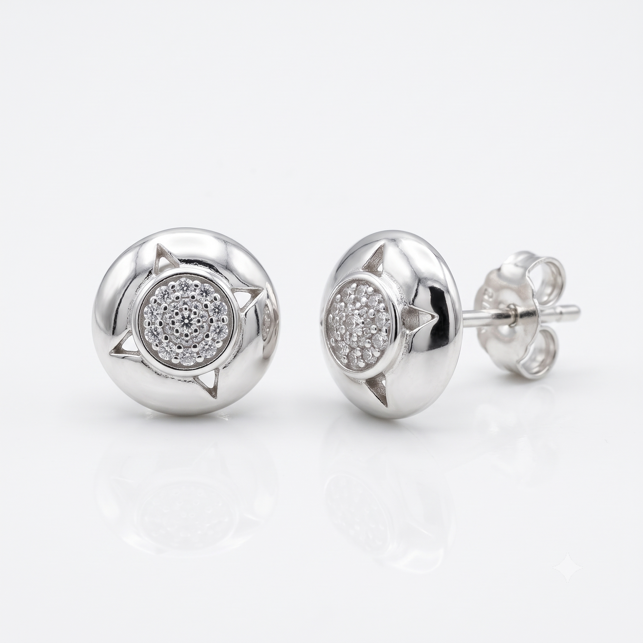 Silver Sparkling Shield Stud Earrings