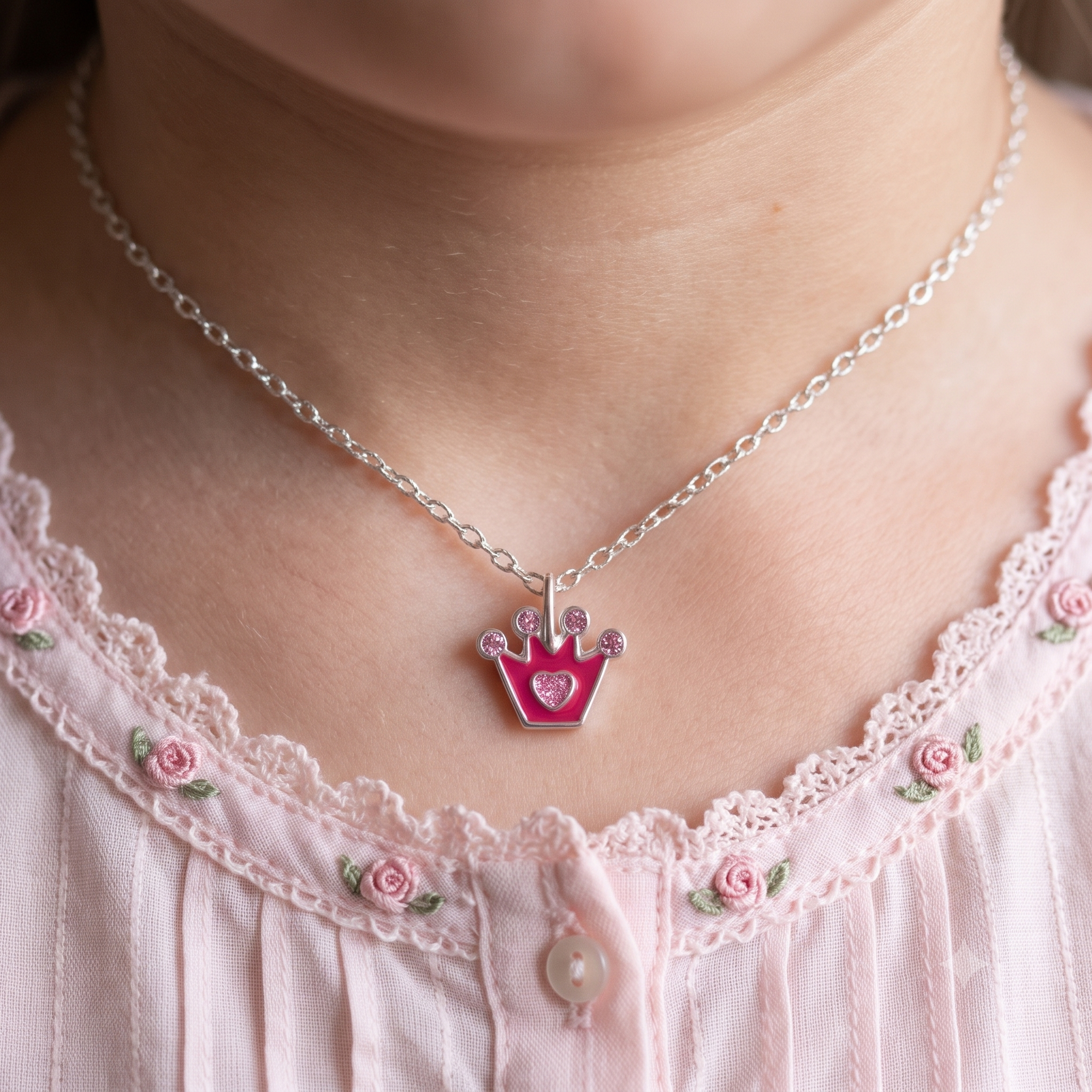 Silver Princess Crown Necklace