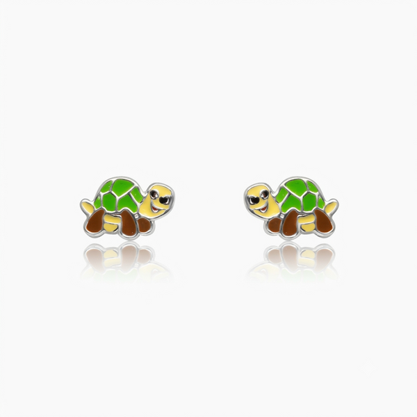 Silver Little Happy Turtle Earrings