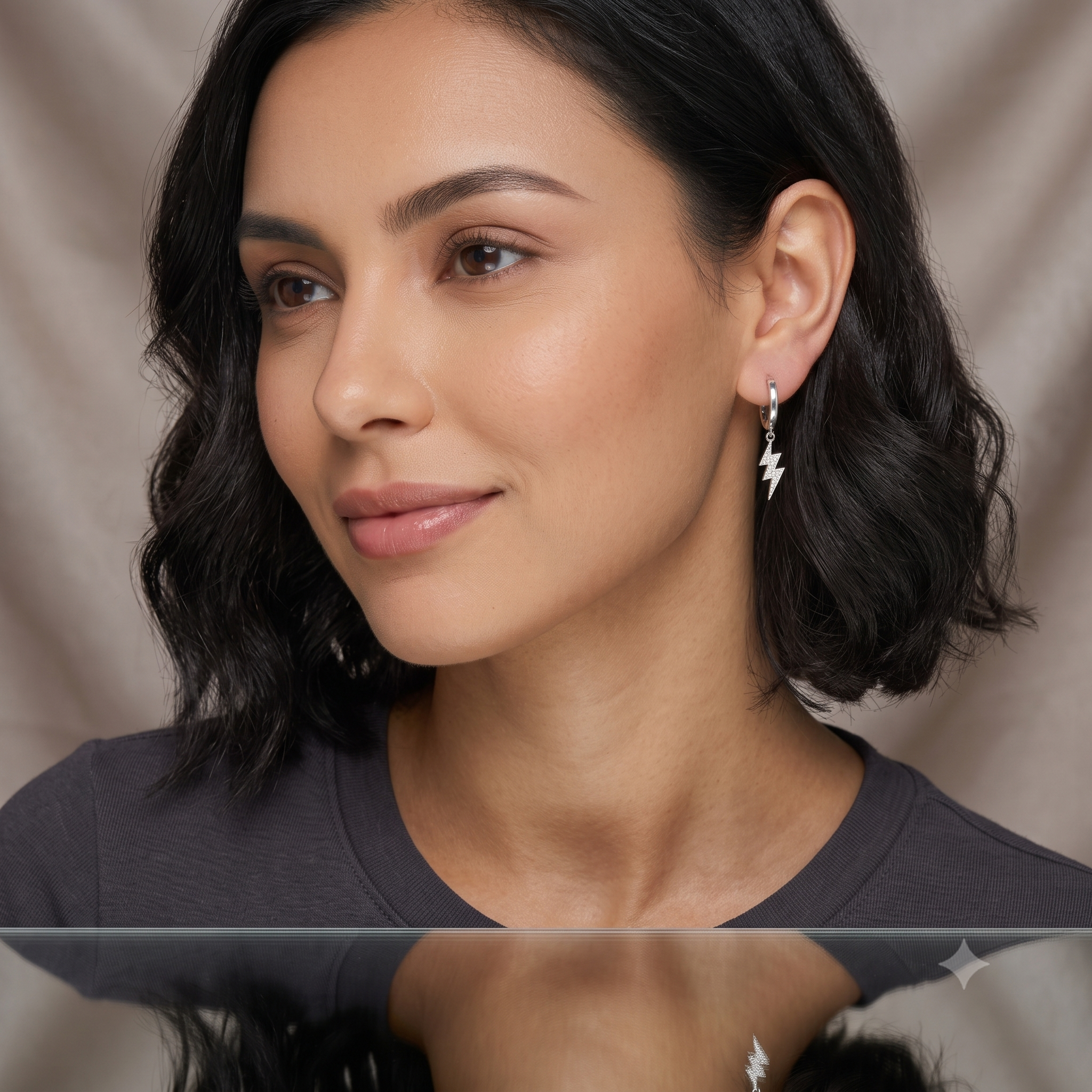 Silver Lightening Charm Hoop Earrings