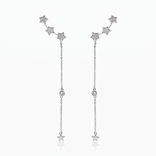Silver On Ear Curved Star Trail Earrings