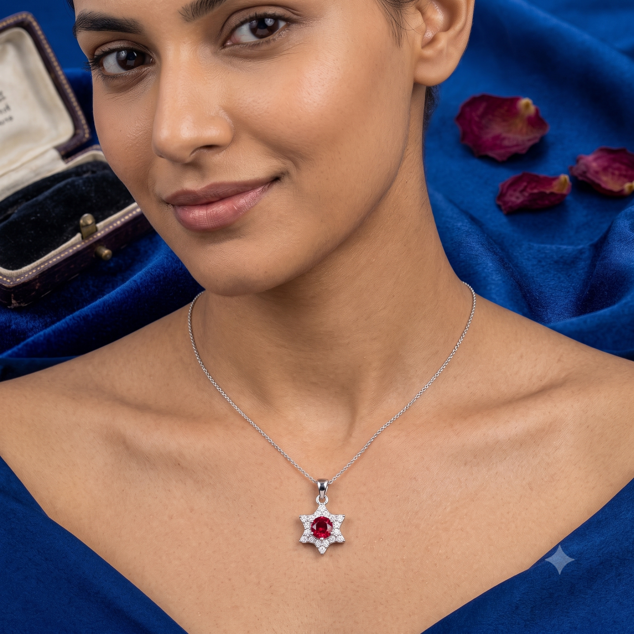Silver Sparkling Ruby Red Star Pendant