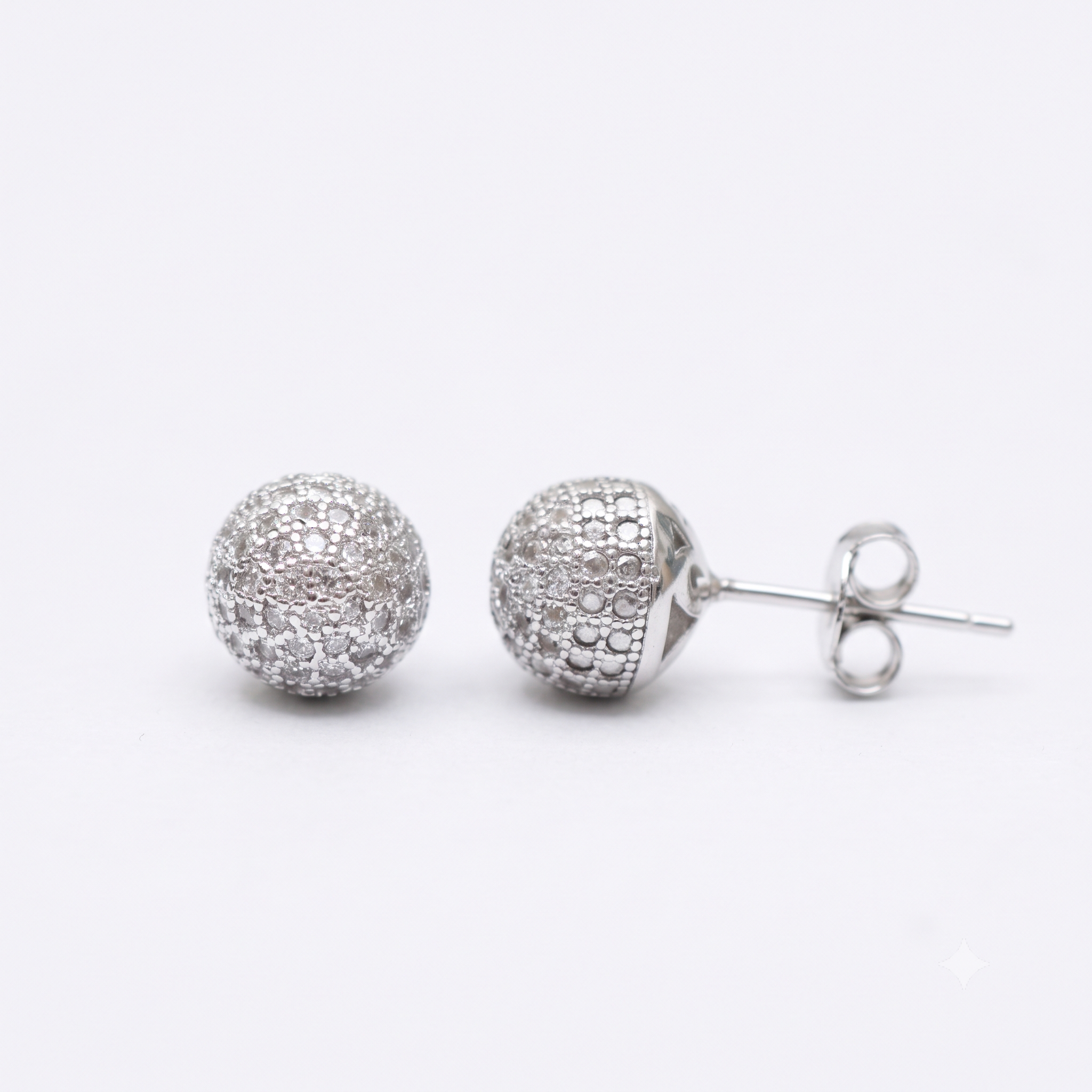 Silver Sparkling Filigree Ball Stud Earrings