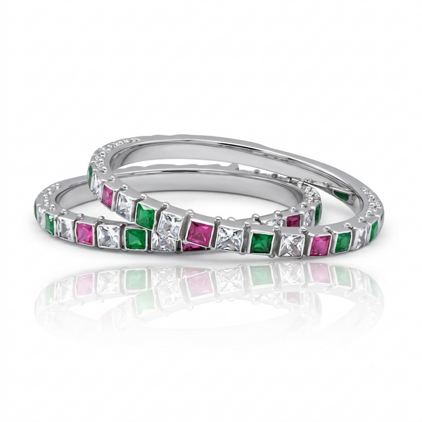 Silver Multitone Gemstone Bangle (Set of 2)
