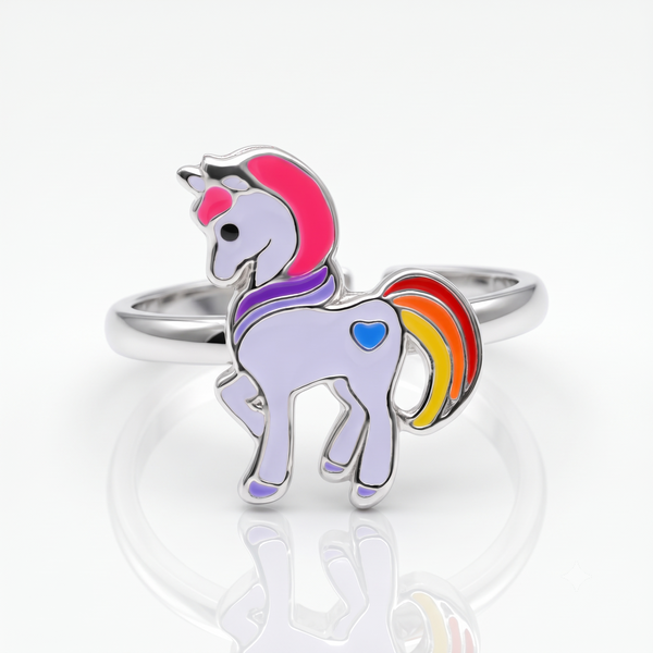 Silver Kids Rainbow Unicorn Ring