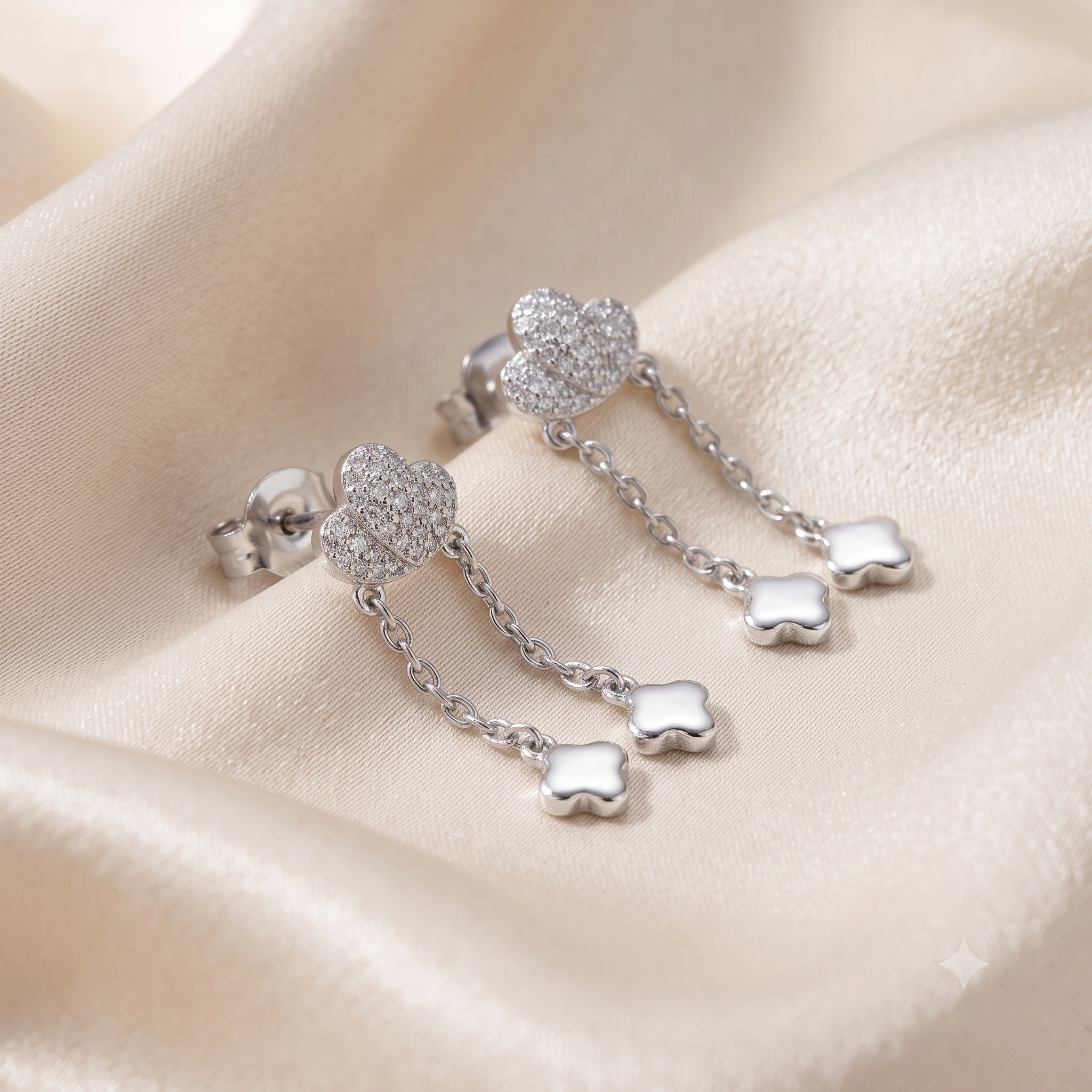 Silver Sparkling Shrub with Danglers Earrings