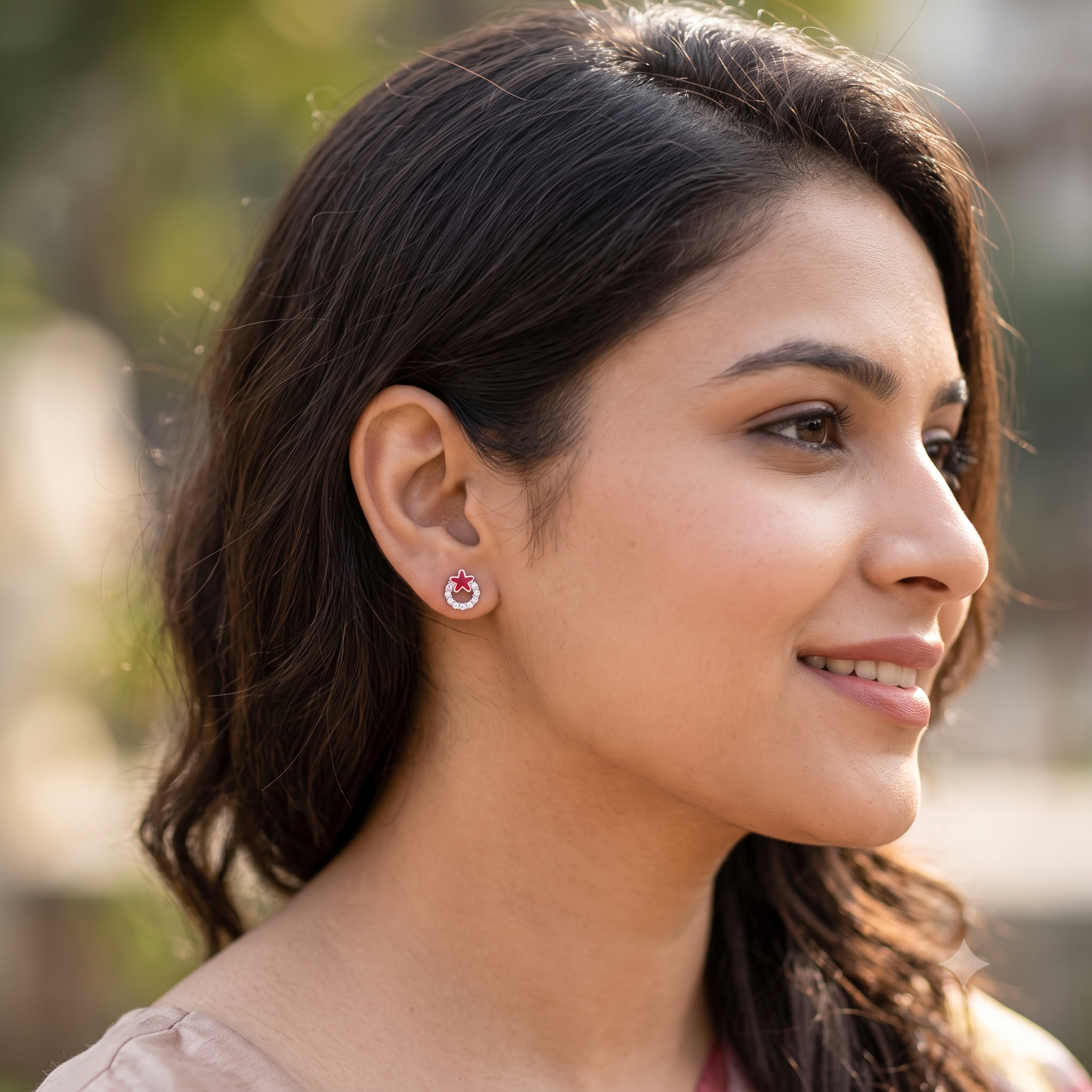 Silver Red Star Fish on Sparkling Hoop Earrings