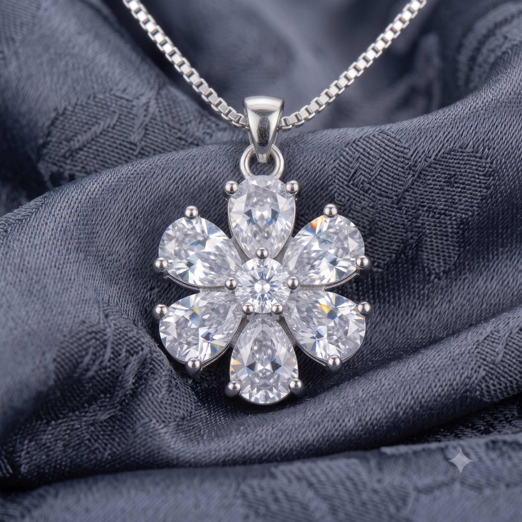 Silver Sparkling Floral Solitaires Pendant