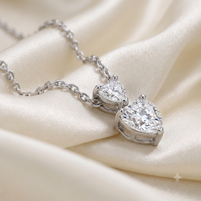 Silver Sparkling Solitaire Heart Embrace Necklace