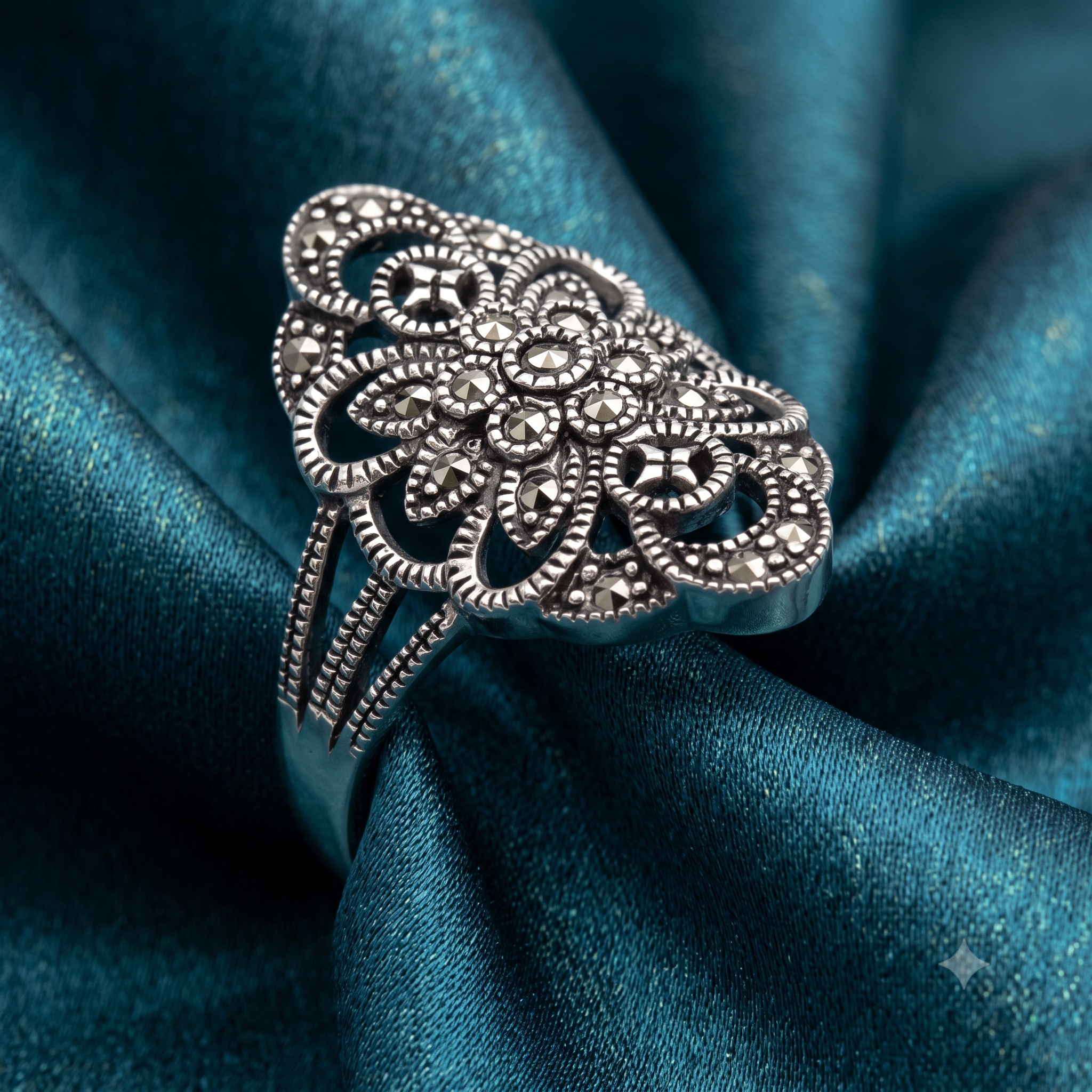 Silver Classic Marcasite Cocktail Ring