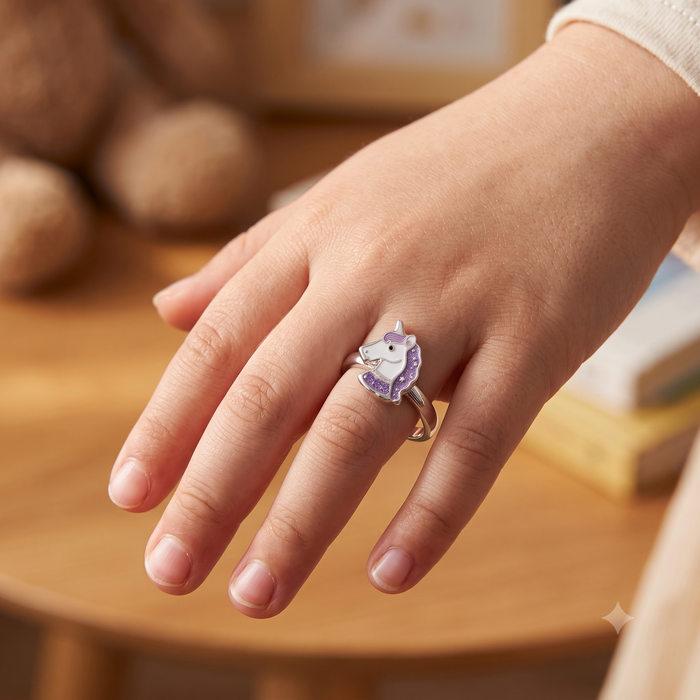 Silver Purple Unicorn Ring