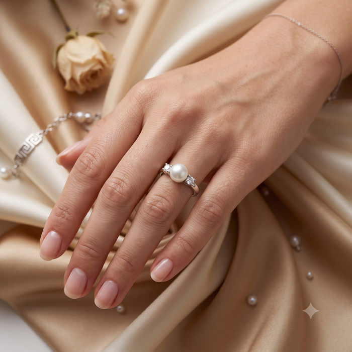 Silver Minimal Pearl Ring