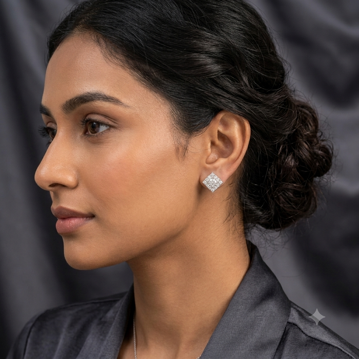 Silver Sparkling Intricate Squares Earrings