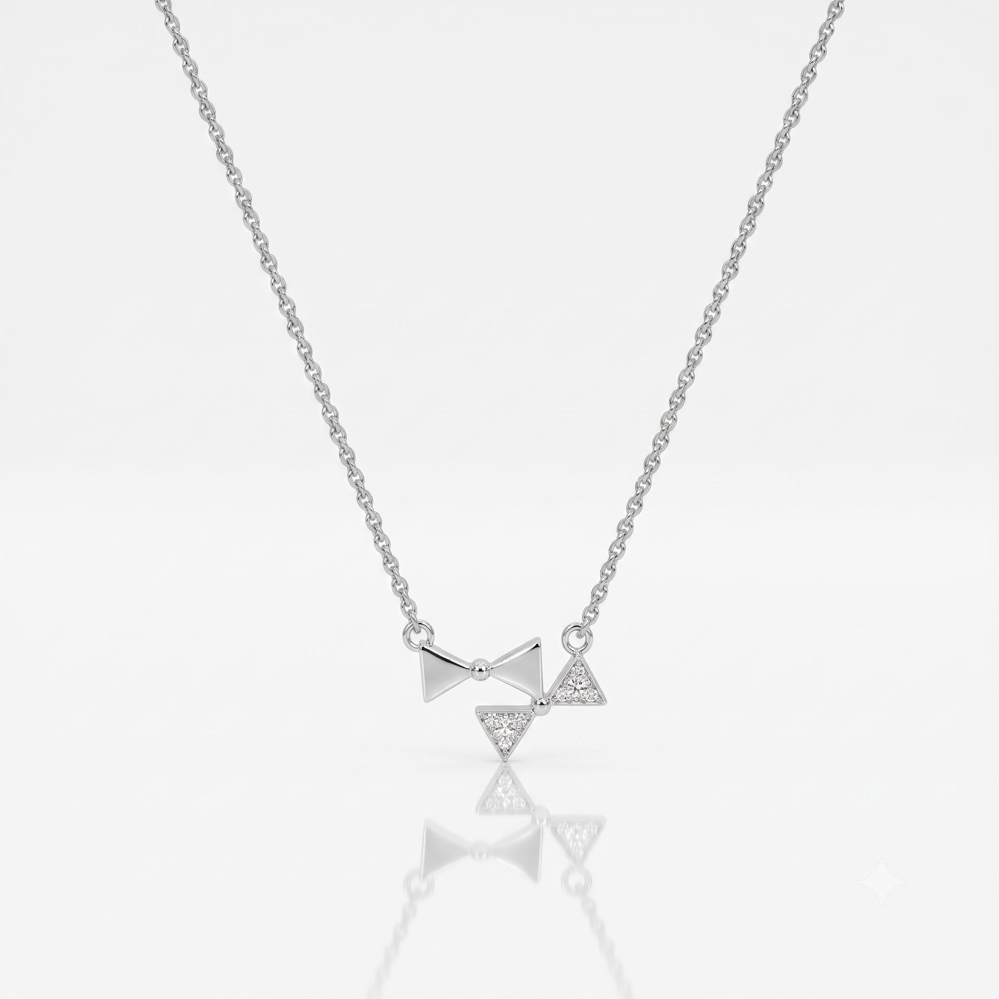 Silver Sparkling Double Bow Necklace