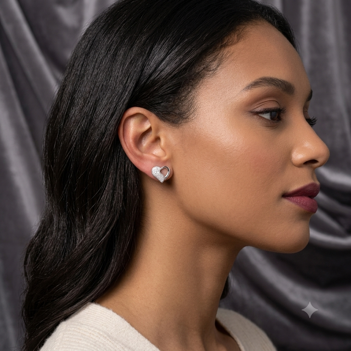Silver Half Shimmer Heart Earrings