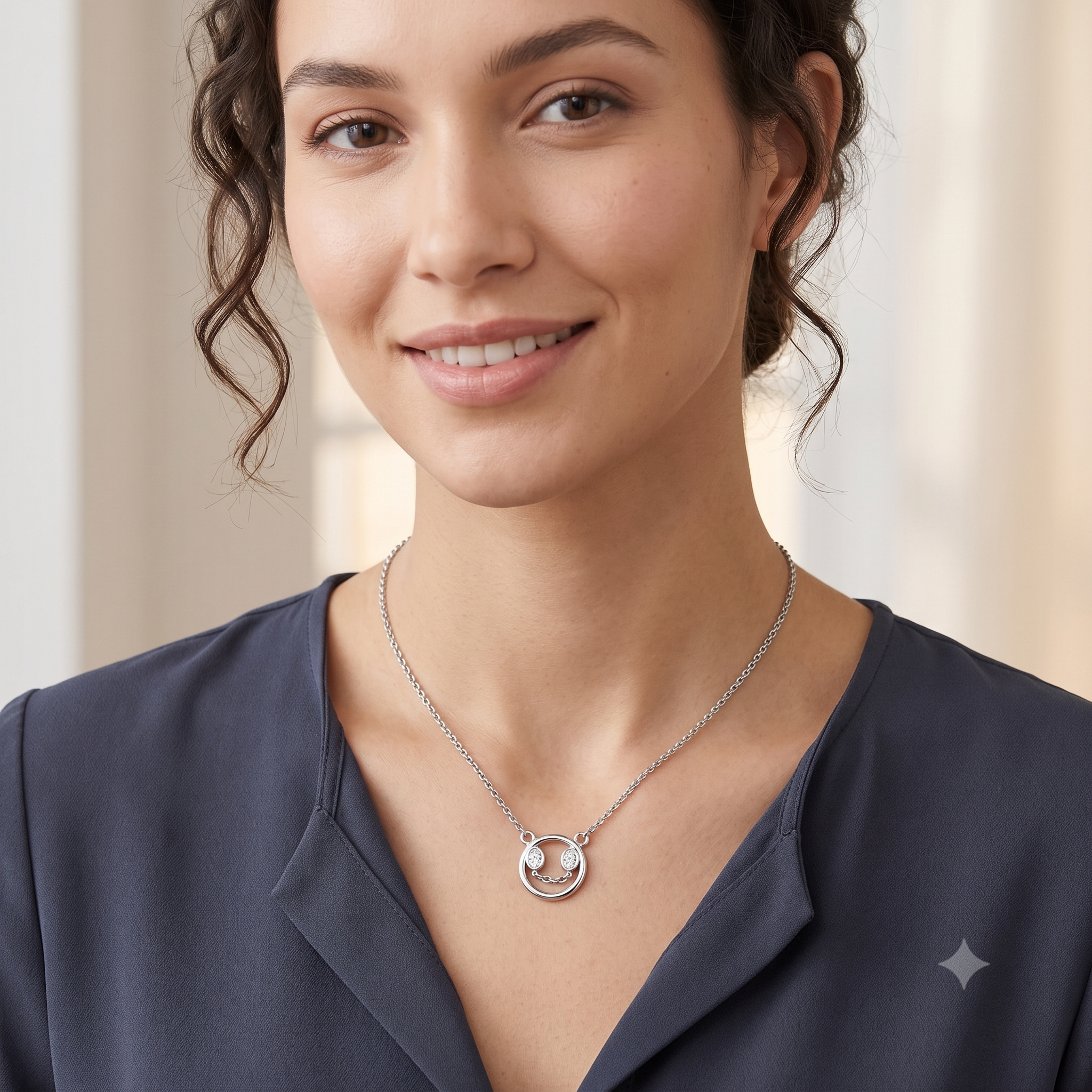 Silver Sparkling Smiley Necklace