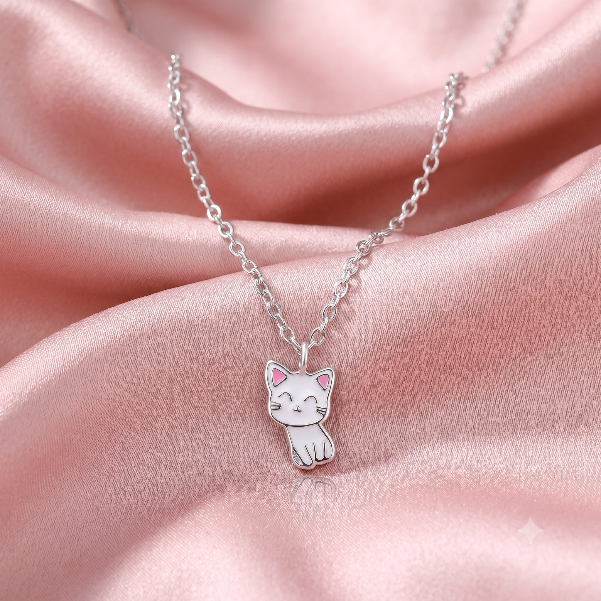 Silver Kids Cute Cat Necklace