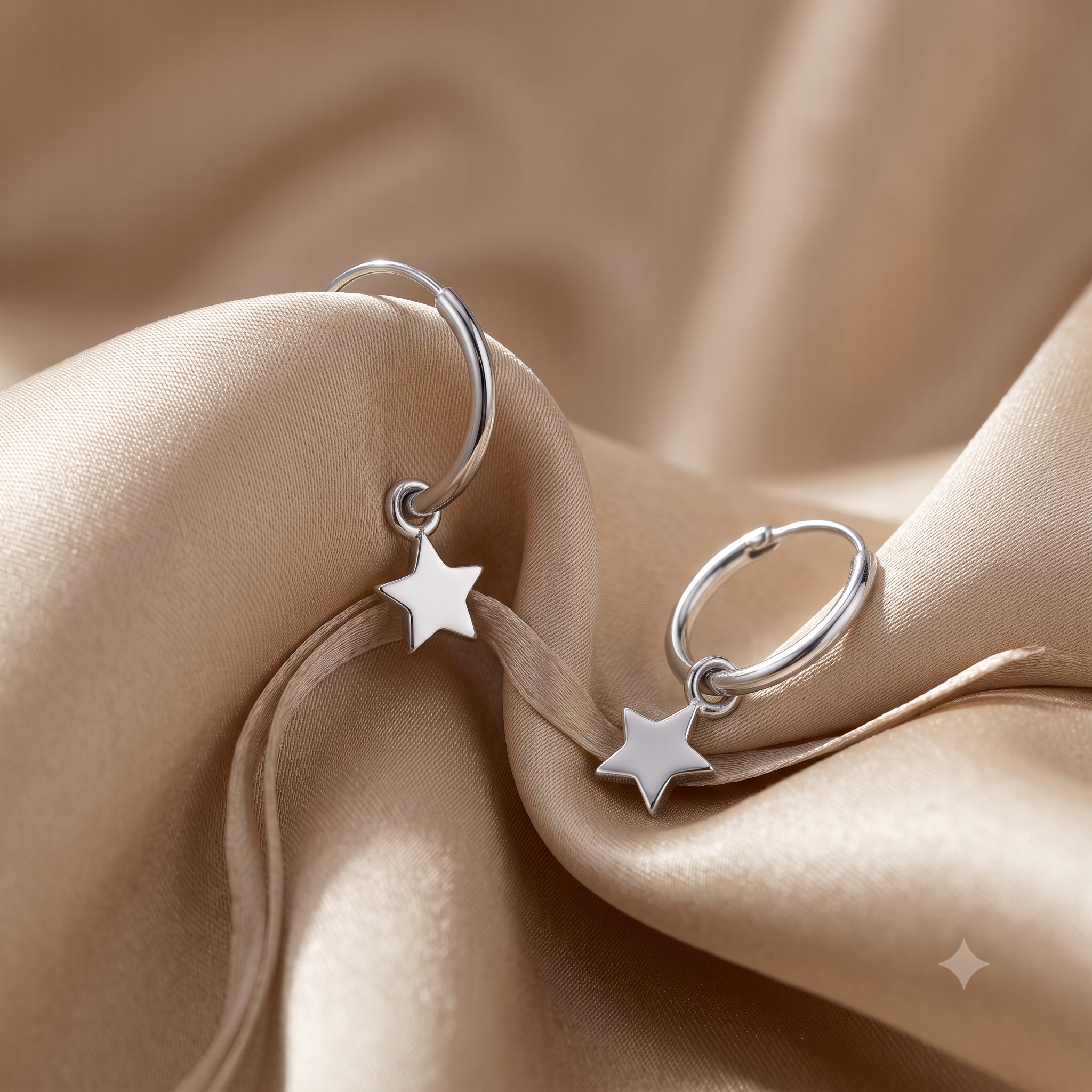Silver Star Charm Hoop Earrings