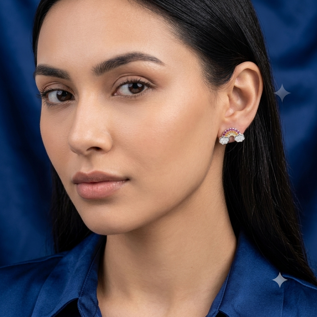 Silver Clouds and Rainbow Earrings