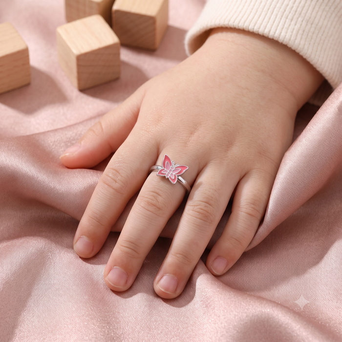 Silver Pink Butterfly Ring
