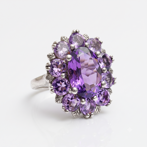 Silver Regal Floral Amethyst Ring