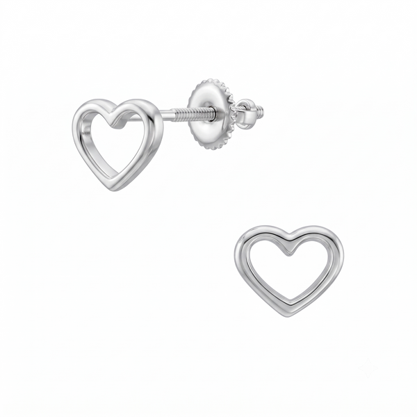 Silver Kids Heart Screw Back Earrings