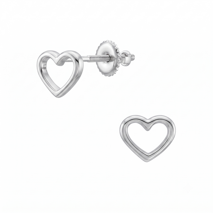 Silver Kids Heart Screw Back Earrings