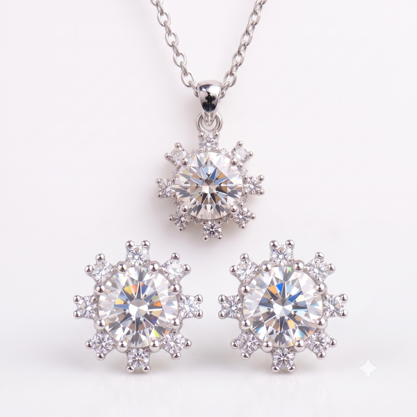 Silver Lucid Solitaire Flower Pendant Set
