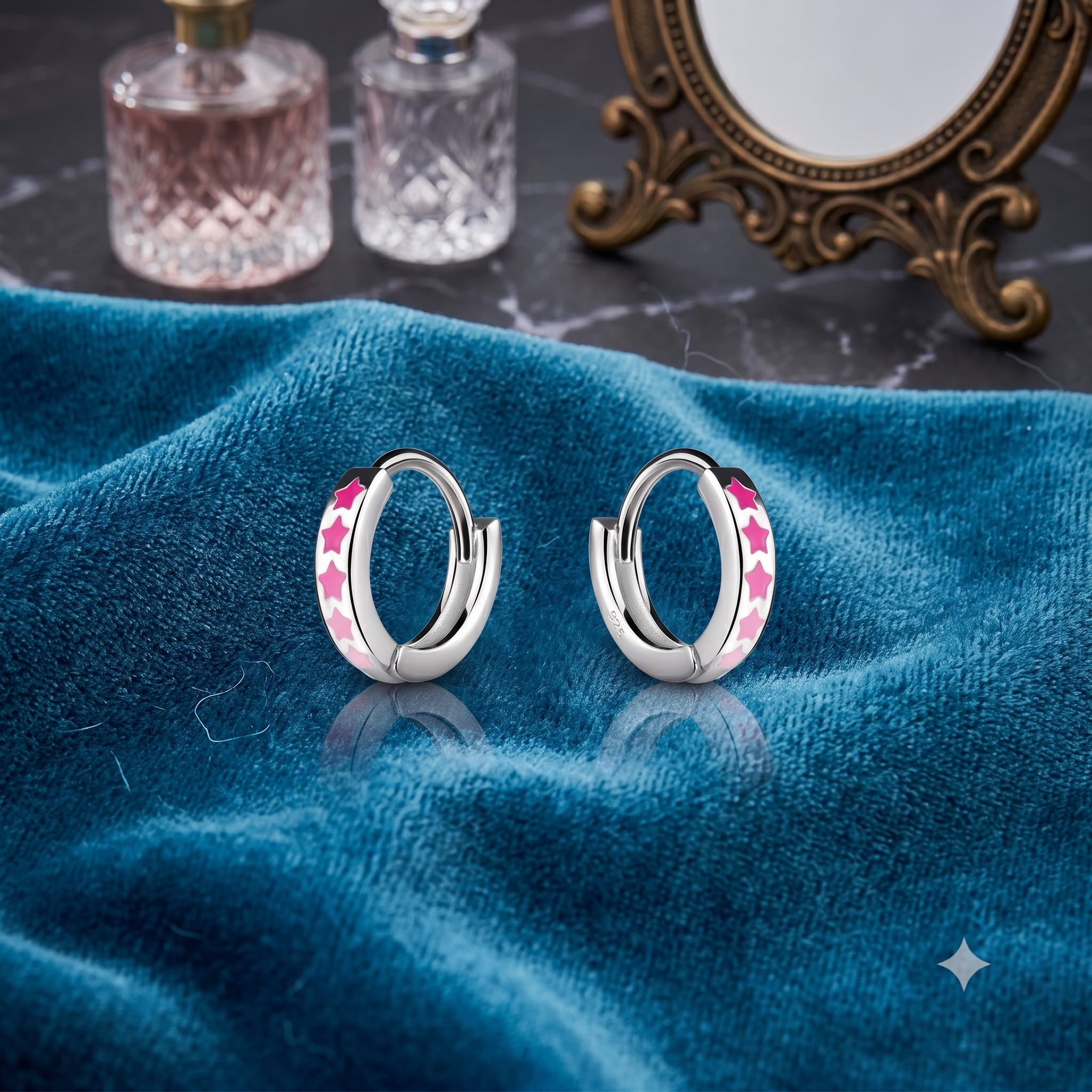 Silver Kids Pink Star Hoop Earrings 10mm