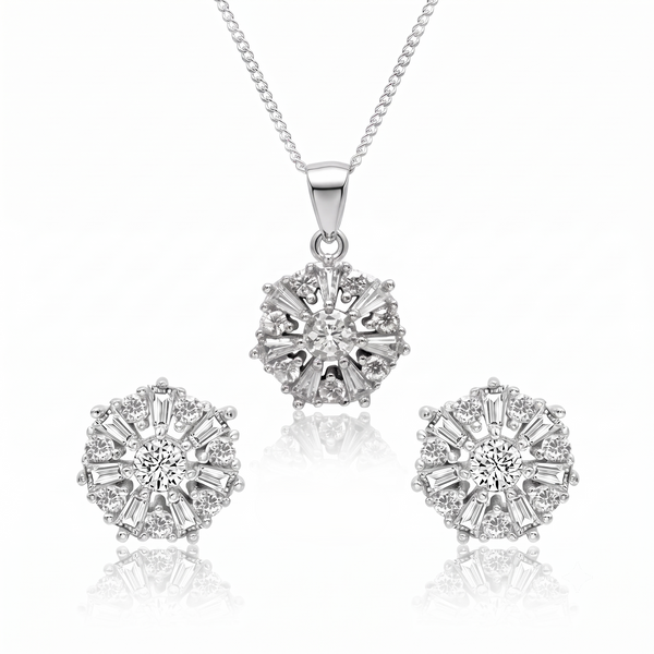 Silver Shimmer Laurel Flower Pendant Set