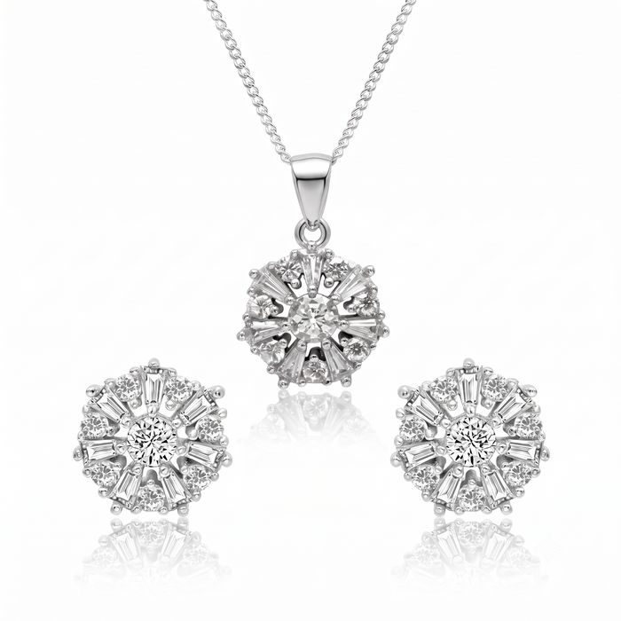 Silver Shimmer Laurel Flower Pendant Set