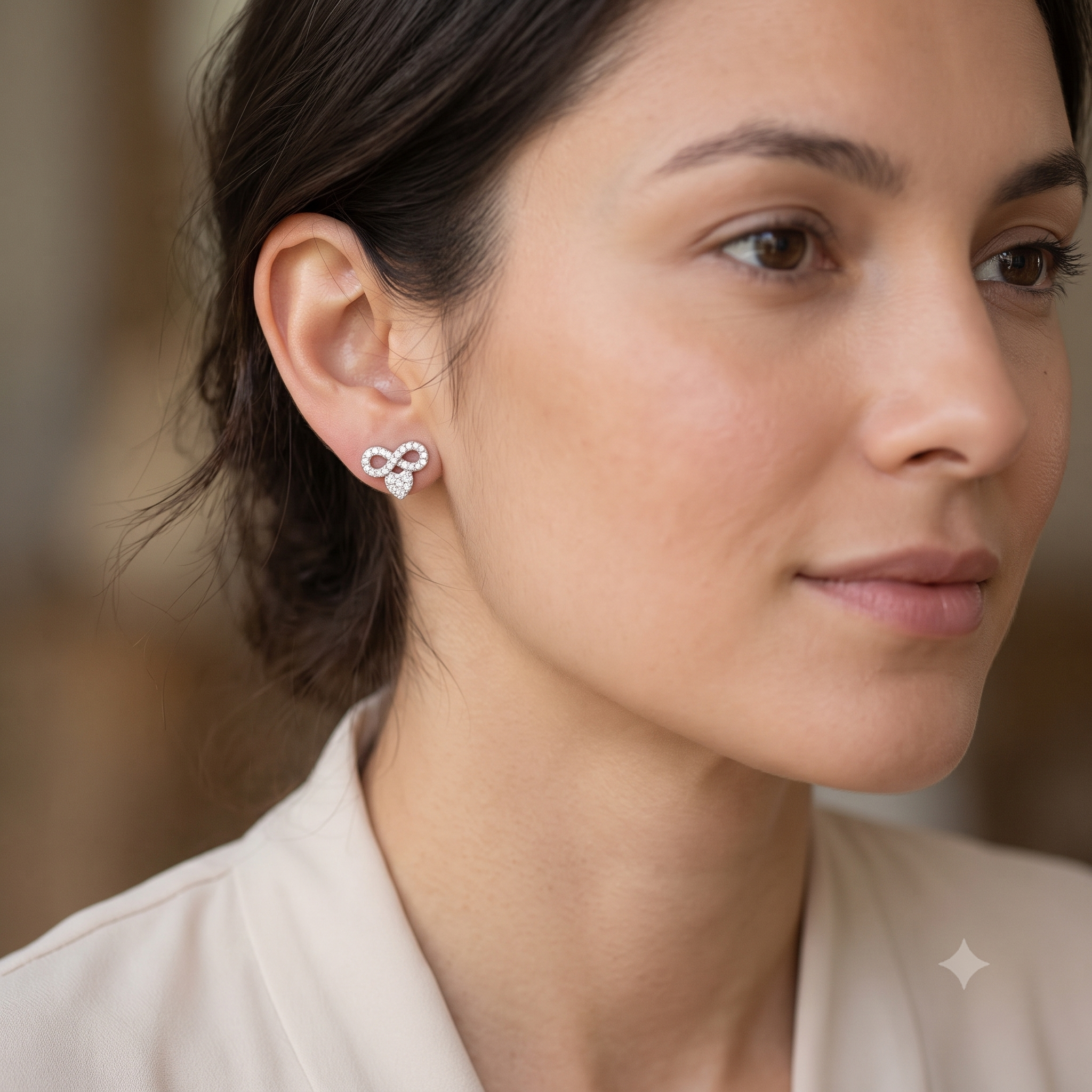 Silver Sparkling Infinity Heart Stud Earrings