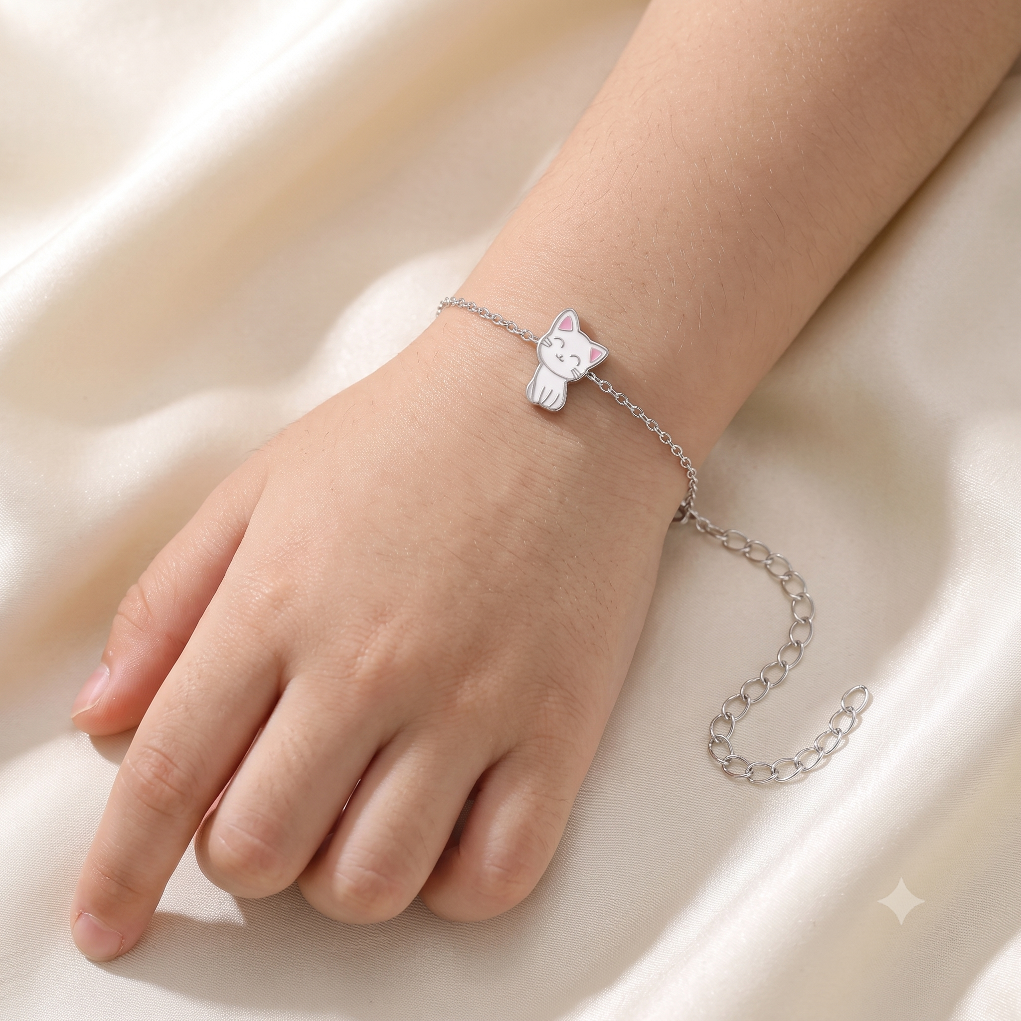 Silver Kids Cute Cat Bracelet
