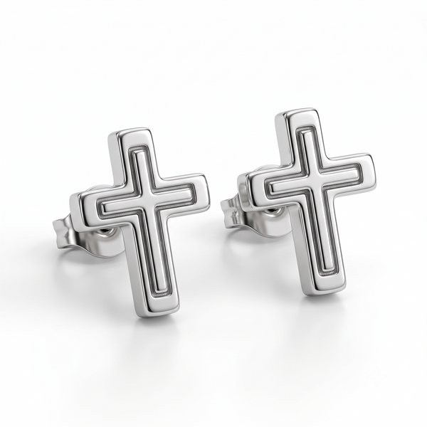 Silver Highlight Holy Cross Stud Earrings