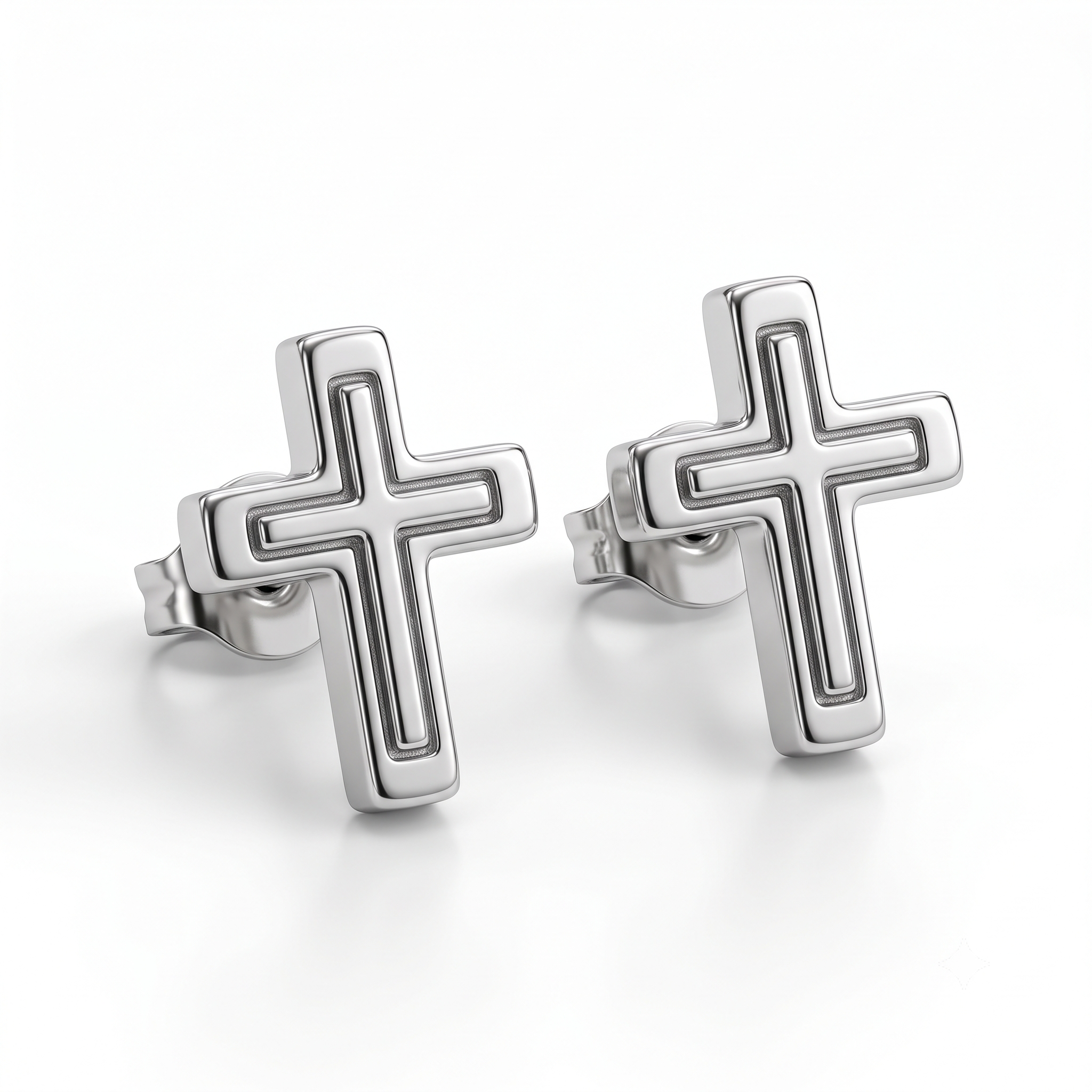 Silver Highlight Holy Cross Stud Earrings