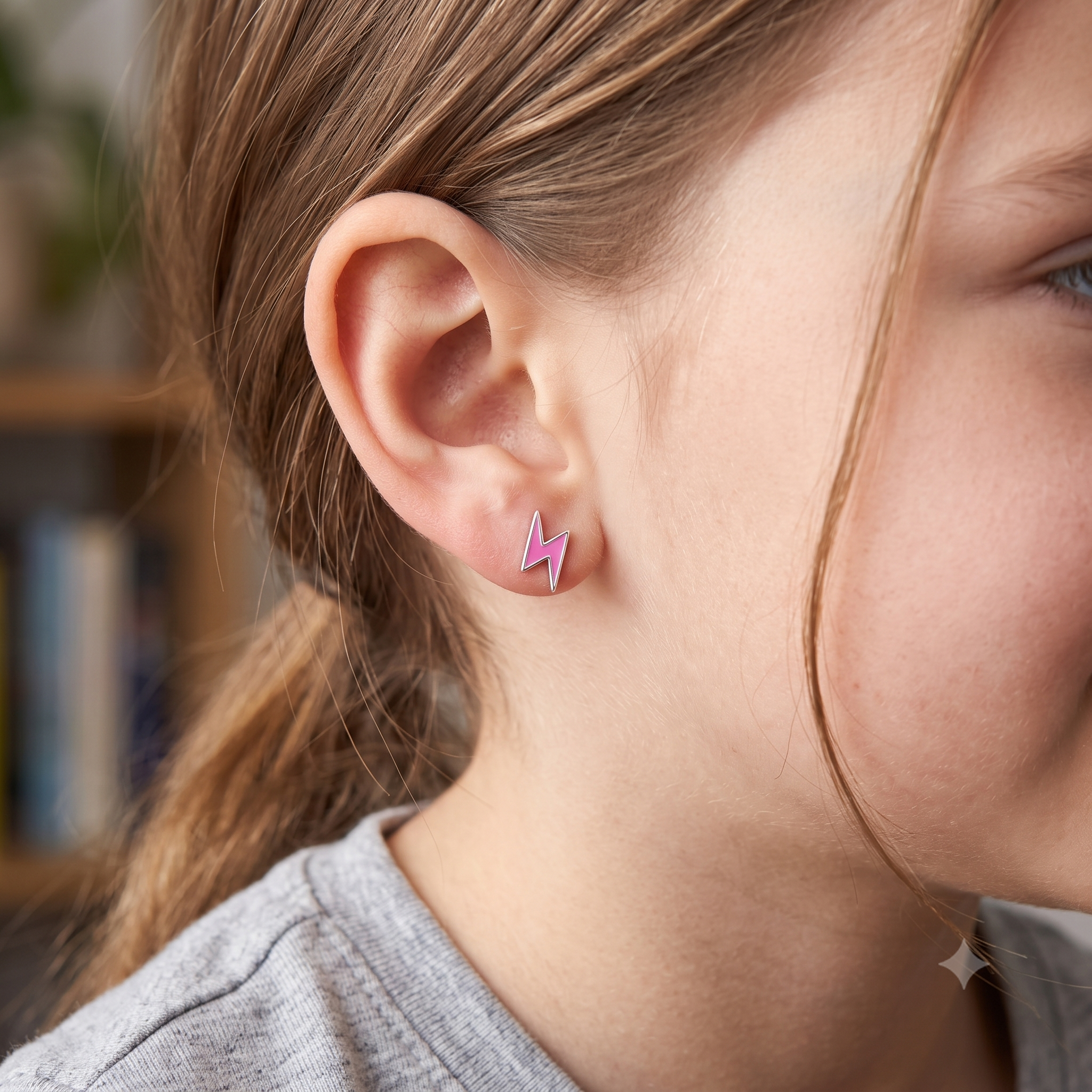 Silver Kids Thunder Bolt Stud Earrings